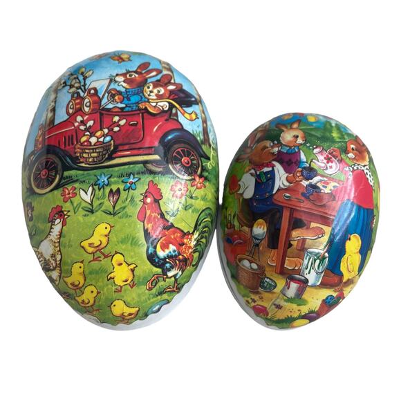 Rare Vintage German Nestler Paper Mache Easter Bunny Egg Candy Holder Set of (2) - Picture 4 of 10